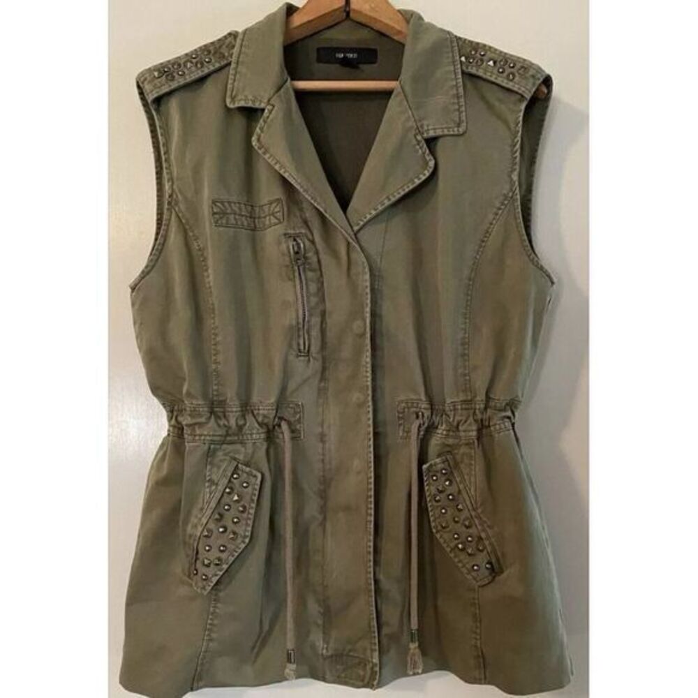 Forever 21 Army Green Utility Vest Studded Pockets Cinch Waist Small Grunge Y2K